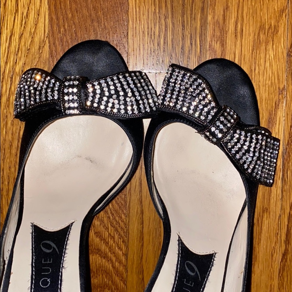 Boutique 9 Black satin heels with diamond bow